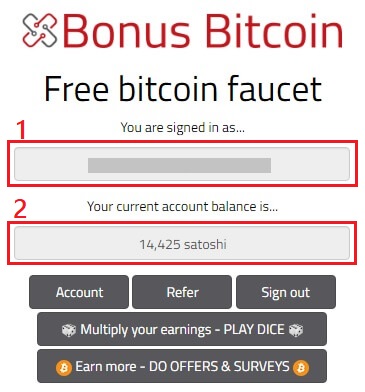 Bonus Bitcoinのログイン完了画面